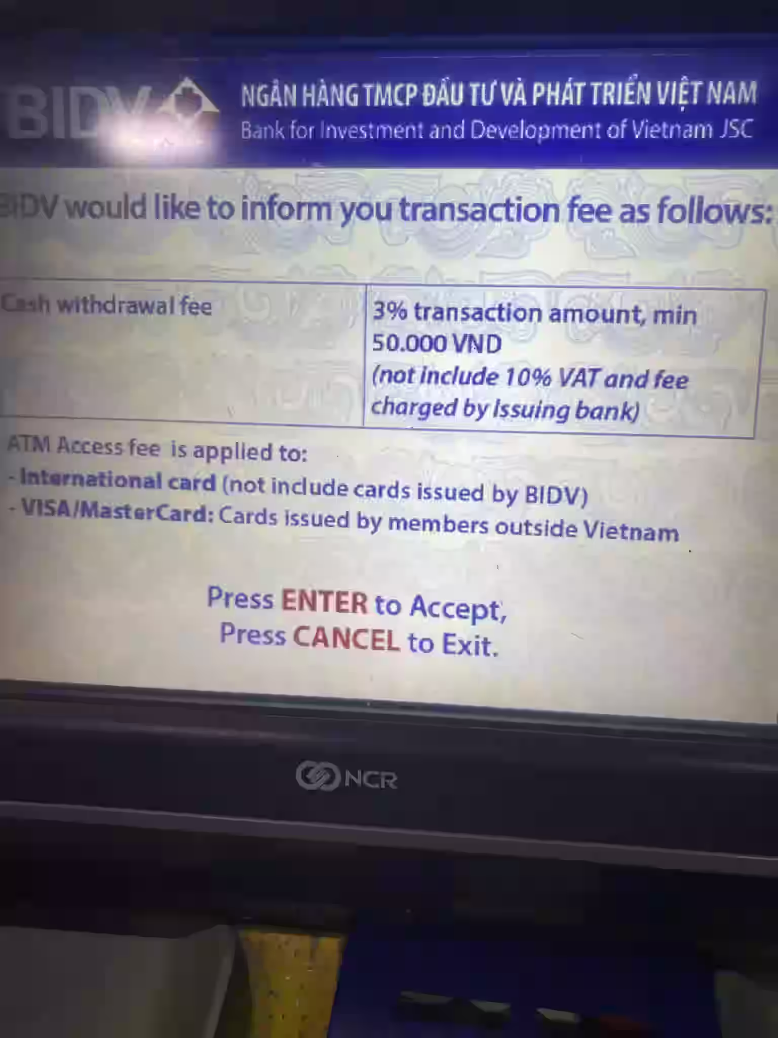 ATM with forex charges